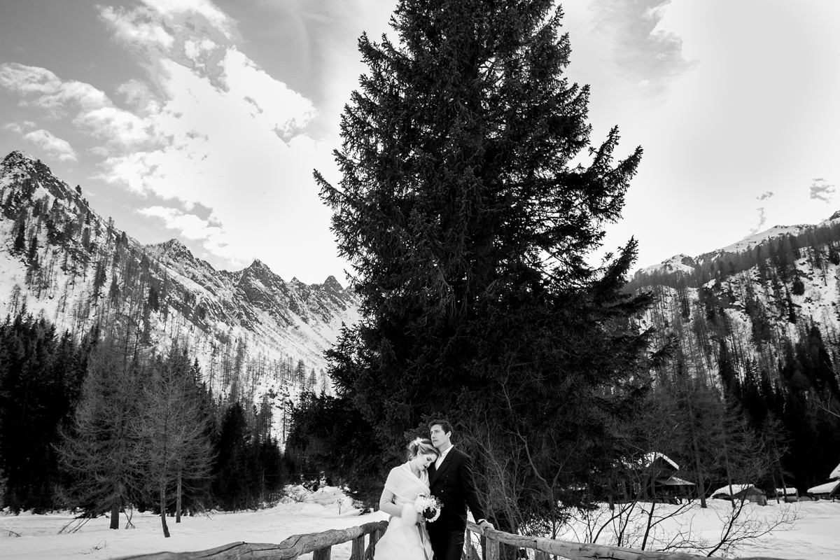 wedding in the mountains on the snow