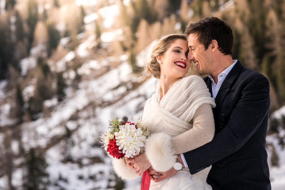 wedding in the mountains on the snow