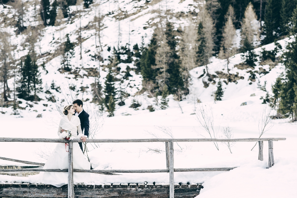 wedding in the mountains on the snow