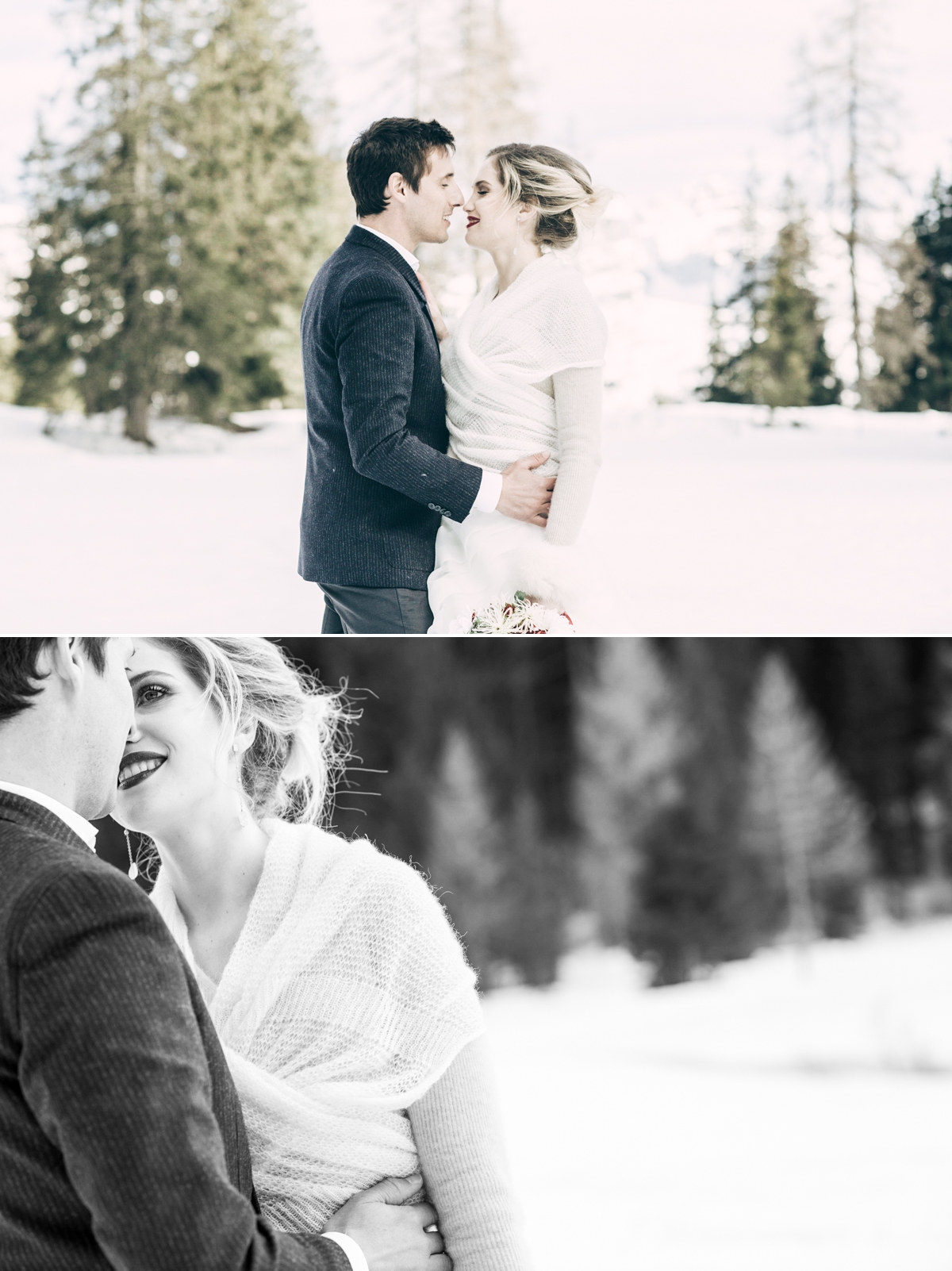 wedding in the mountains on the snow