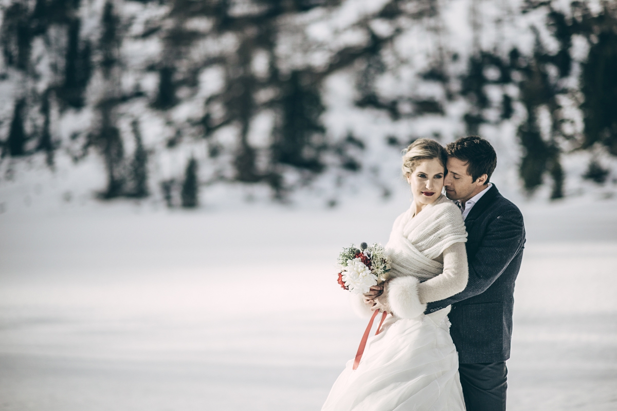 wedding in the mountains on the snow