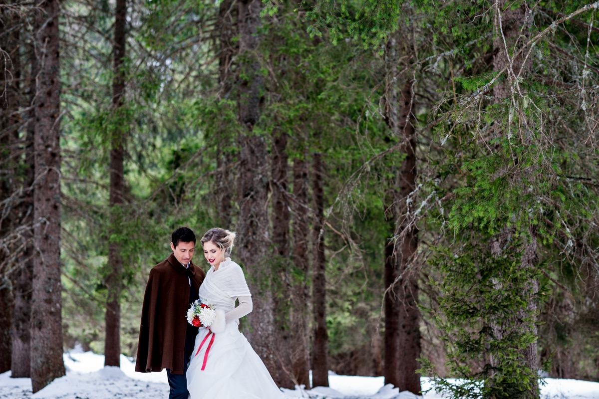 wedding in the mountains on the snow