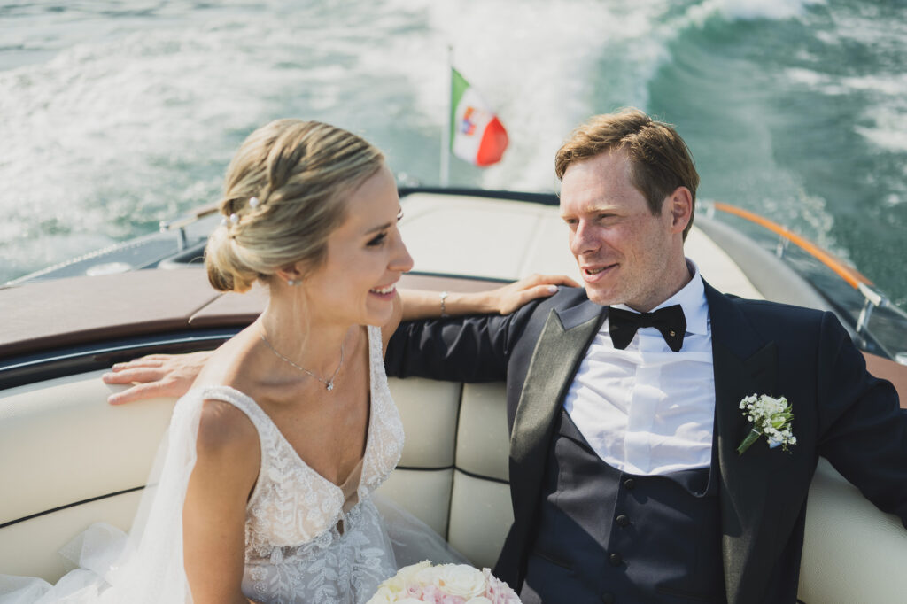 bride and groom on the boat
