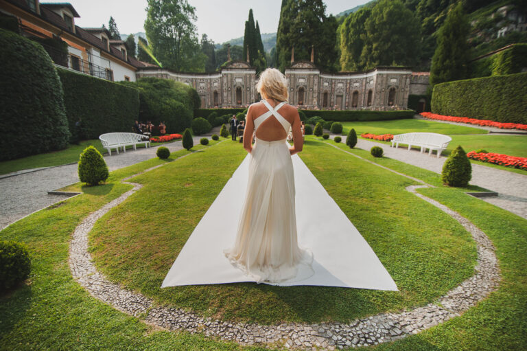 bride in front of of the mosaic
